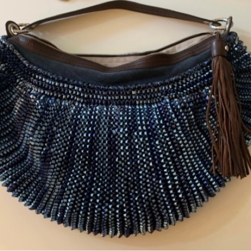 DVF Diane von Furstenberg Stephanie Woven Leather Hobo Handbag